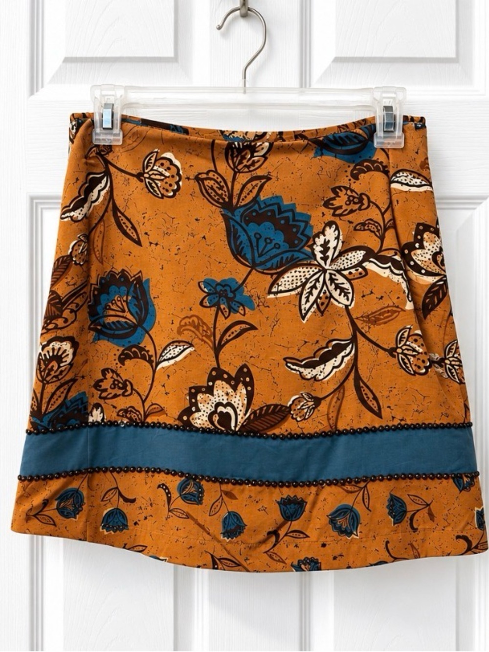 Bamboo Traders Mustard and Teal Floral A-Line Skirt